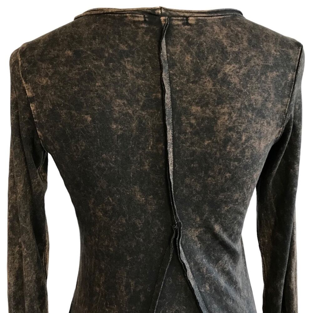 T Party Brown Stone Wash Burnout Long Sleeve Scoop Neck Fitted Tee-Shirt Small - Picture 9 of 13